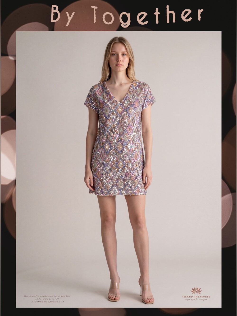 NWT By Together Sz MediumSequin V-Neck Mini Dress Soft Lined Multicolor Diamond